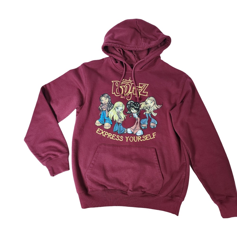Bratz Express Yourself Graphic Hoodie Maroon Burgundy Y2K‎ Sweatshirt Medium 7-9